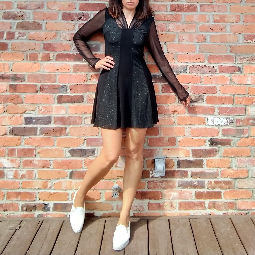 Deca Paris Mesh Neck and Sleeve Dress